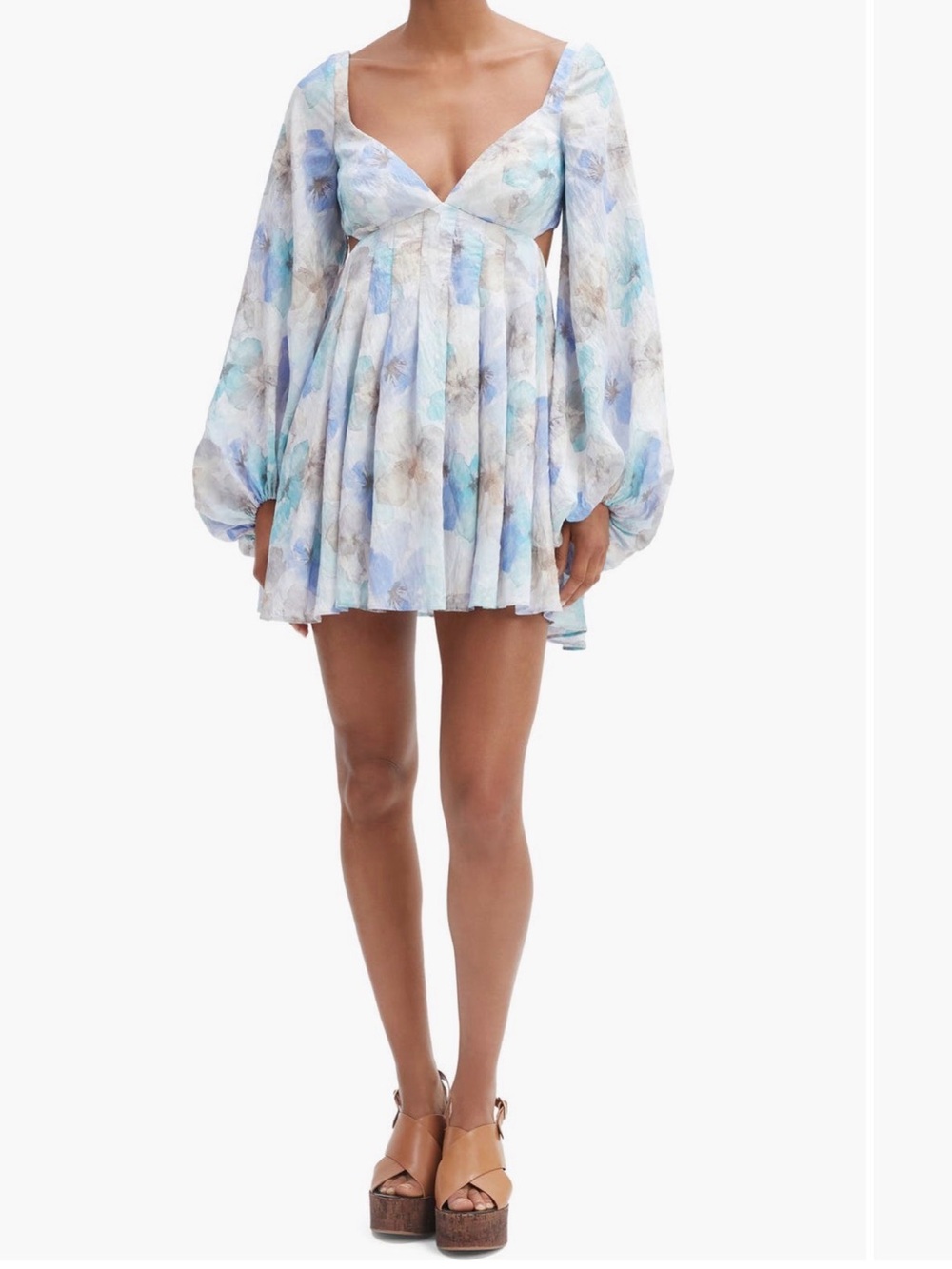 Bardot Blue and White Floral Watercolor Mini Dress